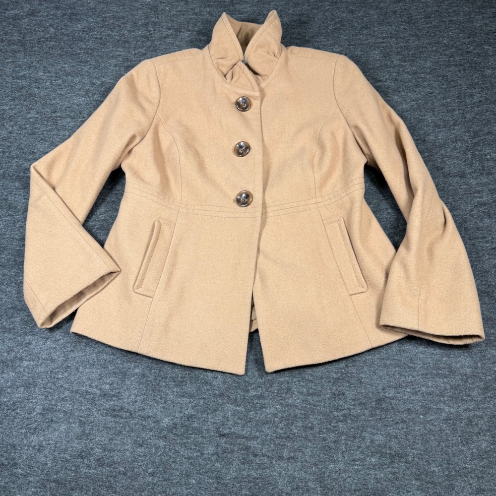 Old Navy Petite M Camel Wool Blend Ruffle Collar Jacket‎ Flare Sleeve